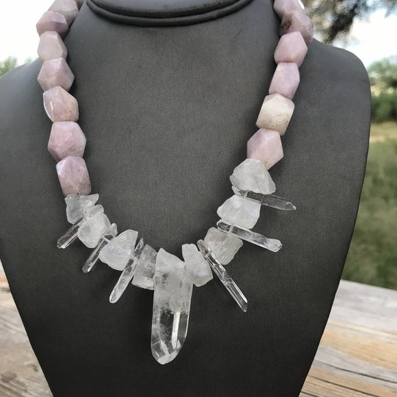 Goddess Necklace Genuine Quartz Crystal Pink Kunzite Solid Sterling Silver 925 - Picture 11 of 12